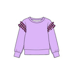 Preorder MOQ 5 pcs GLP4058 Solid Color Cotton Ruffles Purple Girls Set