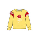 Preorder MOQ 5 pcs GLP4066 Rose Pattern Solid Color Cotton Ruffles Yellow Red Girls Set