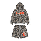MOQ 5 pcs Custom Style School Team Camo Boy Hoodie Shorts Set