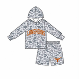 MOQ 5 pcs Custom Style School Team Camo Boy Hoodie Shorts Set