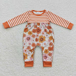 LR0323 Flower Orange Stripe Baby Romper Onesie Girl