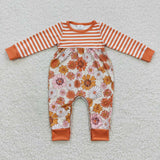 LR0323 Flower Orange Stripe Baby Romper Onesie Girl