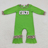 Christmas Embroidery Green Animal Kids Sibling Matching Clothes