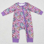 LR0331 Cartoon Blue Dog Pink Zip Baby Romper Onesie Girl