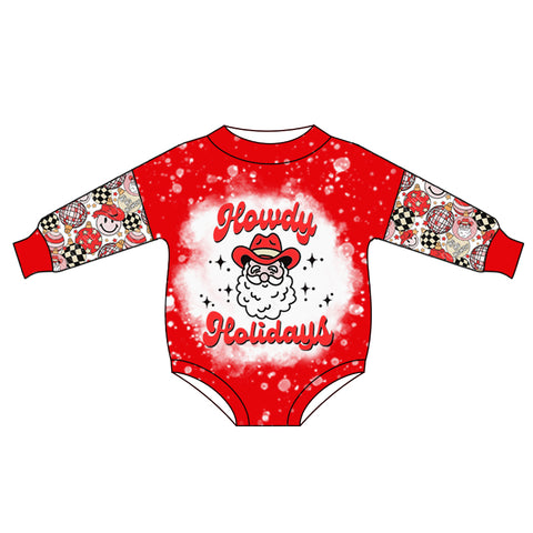 Deadline 06.10 Preorder LR0352 Howdy Holidays Smiley face Red Star Baby Girl's Romper