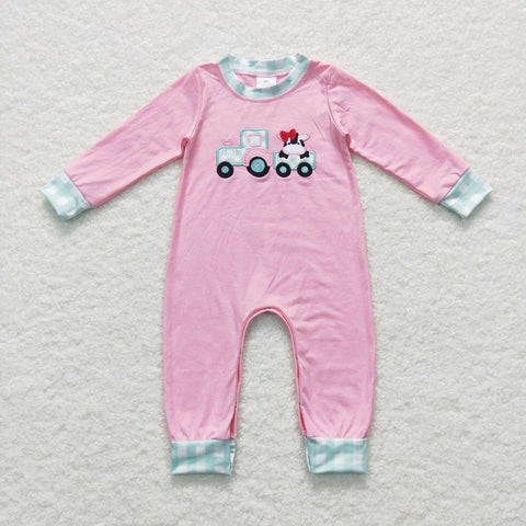 BLP0196/GLP0487/LR0377/LR0376 Embroidery Farm Cow Kids Sibling Matching Clothes