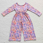 LR0382 Purple Pumpkin Flower Girl's Jumpsuit