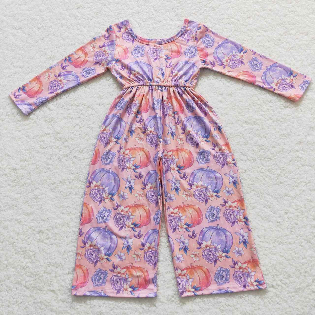 LR0382 Purple Pumpkin Flower Girl's Jumpsuit
