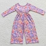 LR0382 Purple Pumpkin Flower Girl's Jumpsuit