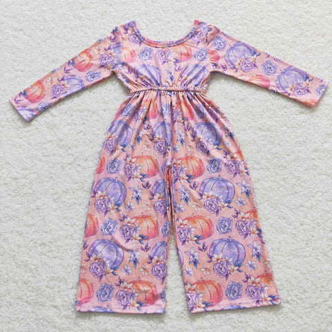 LR0382 Purple Pumpkin Flower Girl's Jumpsuit