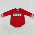 LR0394 Embroidery Christmas Gingerbread Red Baby Boy Romper