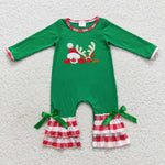 LR0395 Embroidery Christmas Santa Deer Baby Girl's Romper