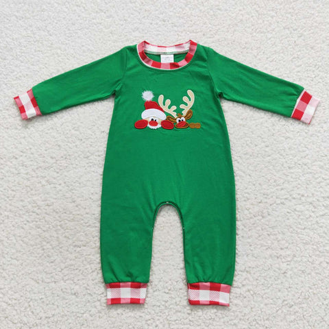 LR0396 Embroidery Christmas Santa Deer Baby Boy Romper