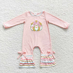 LR0402 Embroidery Pumpkin Pink Stripe Baby Girl's Romper