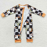 LR0404 Pumpkin Cactus Plaid Baby Zip Sleeper