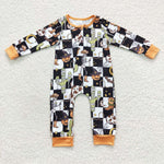 LR0404 Pumpkin Cactus Plaid Baby Zip Sleeper