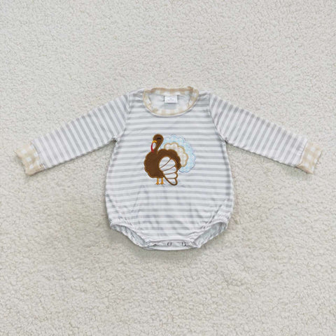 LR0427 Embroidery Thanksgiving Turkey Baby Bubble Boy's Romper