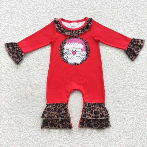 LR0435 Christmas Santa Red Leopard Baby Girl's Romper