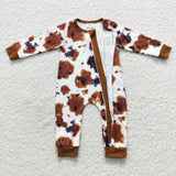 LR0437 Cow Brown Baby Zip Sleeper