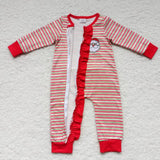 LR0441 Christmas Embroidery Santa Red Stripe Baby Zip Sleeper