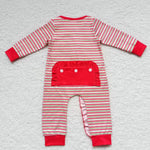 LR0441 Christmas Embroidery Santa Red Stripe Baby Zip Sleeper