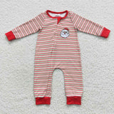 LR0442 Christmas Embroidery Santa Red Stripe Baby Zip Sleeper