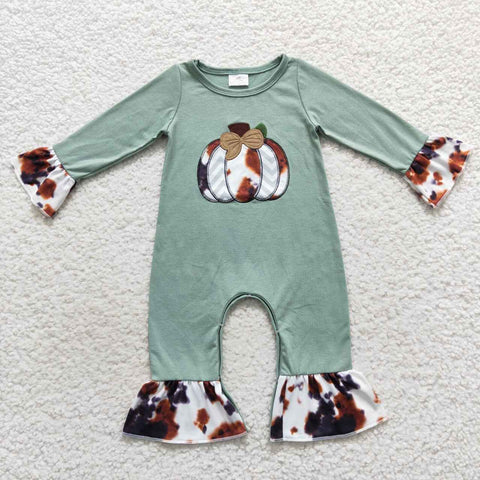 LR0464 Embroidery Western Pumpkin Baby Girl's Romper