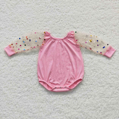 LR0466 Pink Tulle Baby Bubble Romper