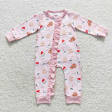 LR0471 Cookie Santa Milk Pink Baby Zip Sleeper