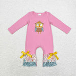 LR0494 Embroidery Owl Pink Baby Girl's Romper