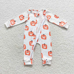 LR0495 Halloween Pumpkin White Baby Zip Sleeper