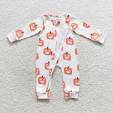 LR0495 Halloween Pumpkin White Baby Zip Sleeper