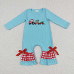 Christmas Embroidery Trees Car Truck Blue Kids Sibling Matching Clothes