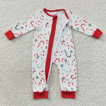 LR0506 Christmas Candy Cane Red Baby Zip Sleeper