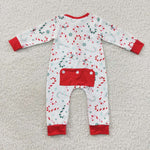 LR0506 Christmas Candy Cane Red Baby Zip Sleeper