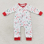 LR0506 Christmas Candy Cane Red Baby Zip Sleeper