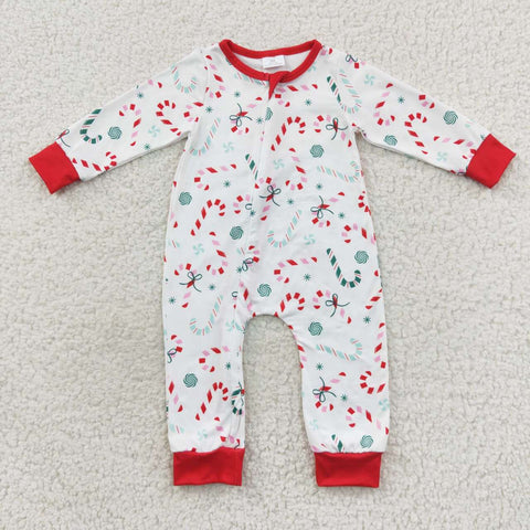 LR0506 Christmas Candy Cane Red Baby Zip Sleeper