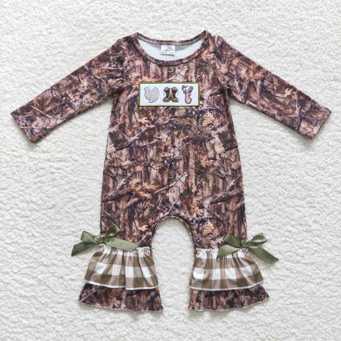 LR0526 Embroidery Hunting Camo Deer Boots Baby Girl's Romper