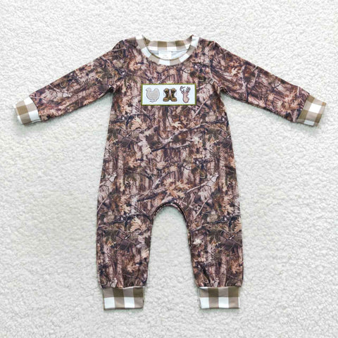 LR0527 Embroidery Hunting Camo Deer Boots Baby Boy's Romper