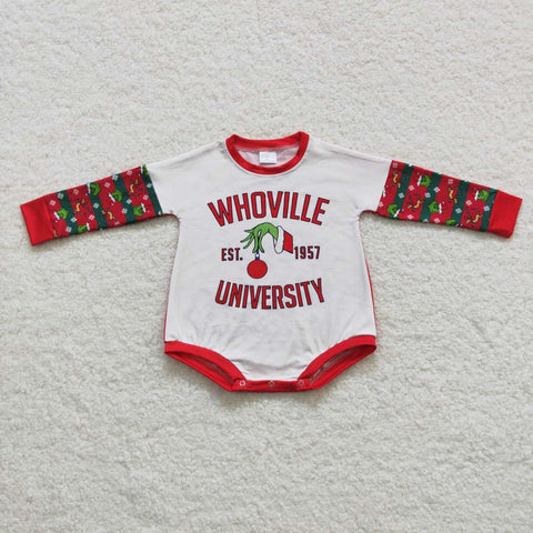 LR0539 Christmas University Baby Girl's Bubble Romper