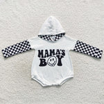 LR0540 MAMA'S BOY Black Plaid Baby Bubble Romper