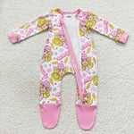 LR0545 HOWDY Hot Pink Feet Baby Zip Sleeper