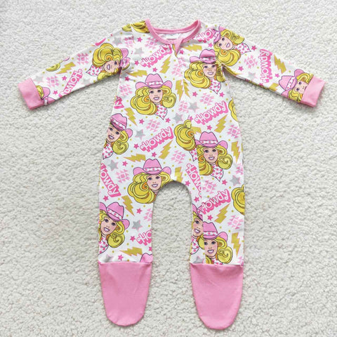 LR0545 HOWDY Hot Pink Feet Baby Zip Sleeper