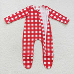 LR0549 Christmas Red Plaid Feet Baby Zip Sleeper