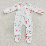 LR0551 Christmas Candy Cane Feet Baby Zip Sleeper