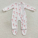 LR0551 Christmas Candy Cane Feet Baby Zip Sleeper