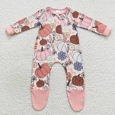 LR0553 Pumpkin Cactus Pink Feet Baby Zip Sleeper