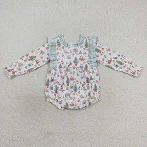 LR0556 Christmas Trees Mint Baby Girl's Bubble Romper