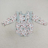 LR0556 Christmas Trees Mint Baby Girl's Bubble Romper