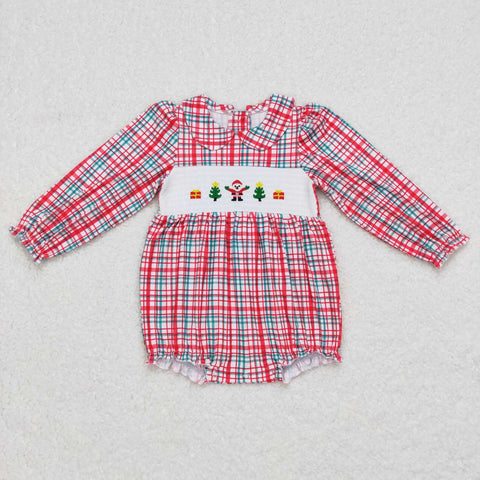 LR0571 Christmas Santa Smocked Baby Girl's Romper